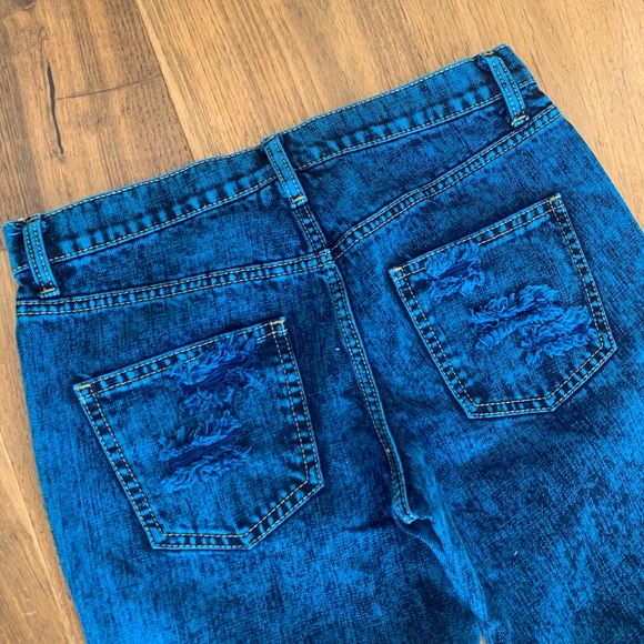 LF 90s Baggy Carmar Cut-Out Acid Wash Ripped Jeans Blue - Custom Made - Picture 6 of 6